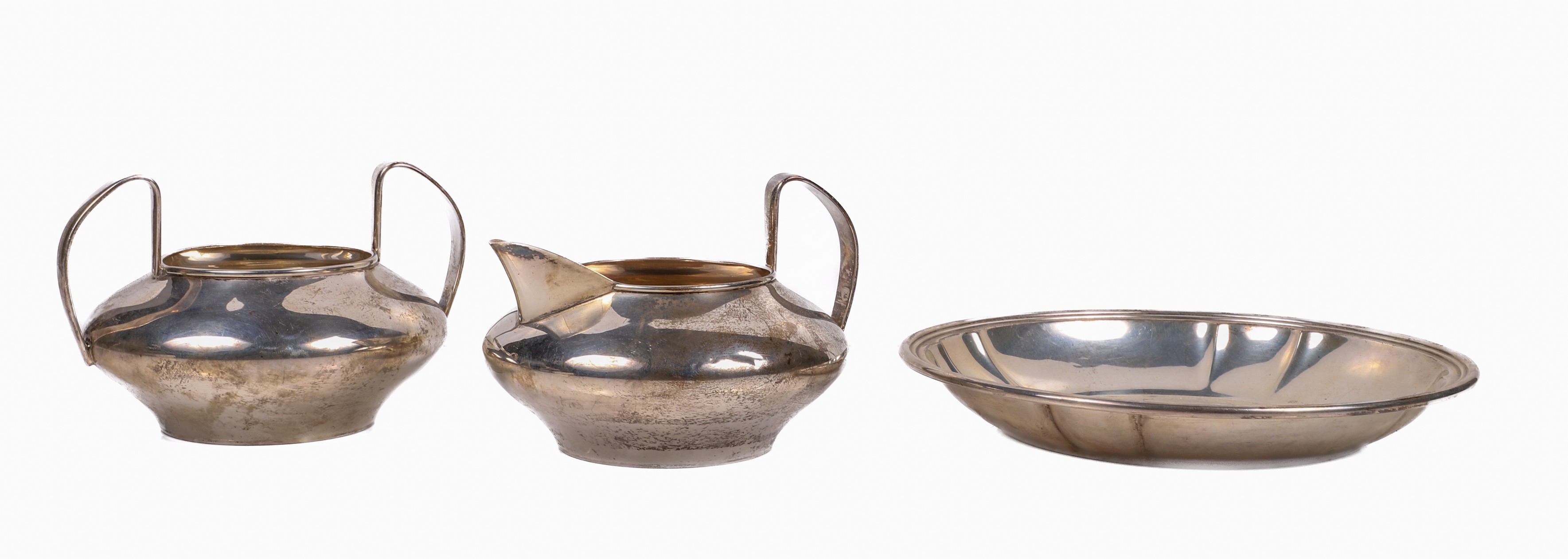 (3) Sterling creamer, sugar and bowl