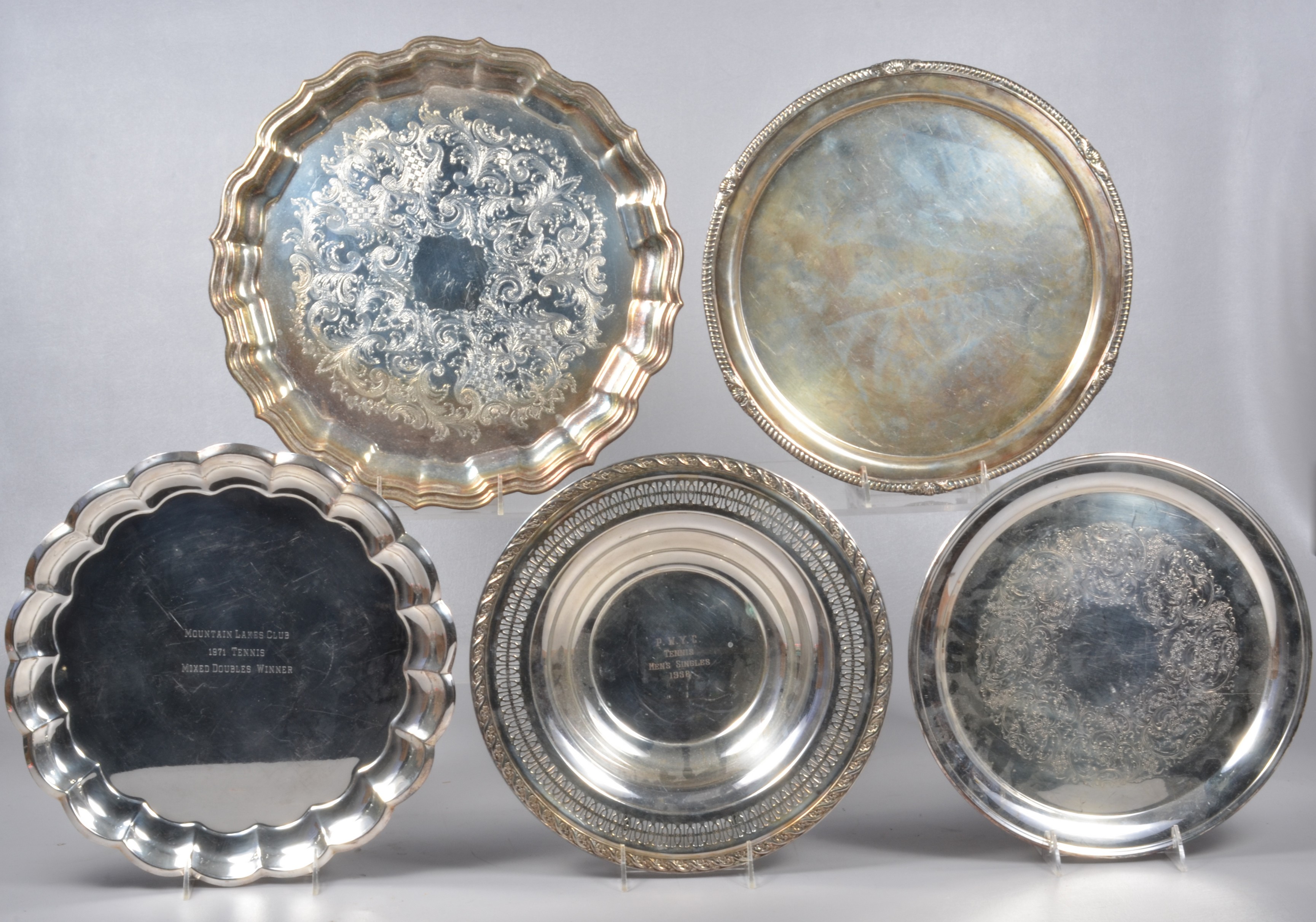 (5) Silverplate trays and dishes