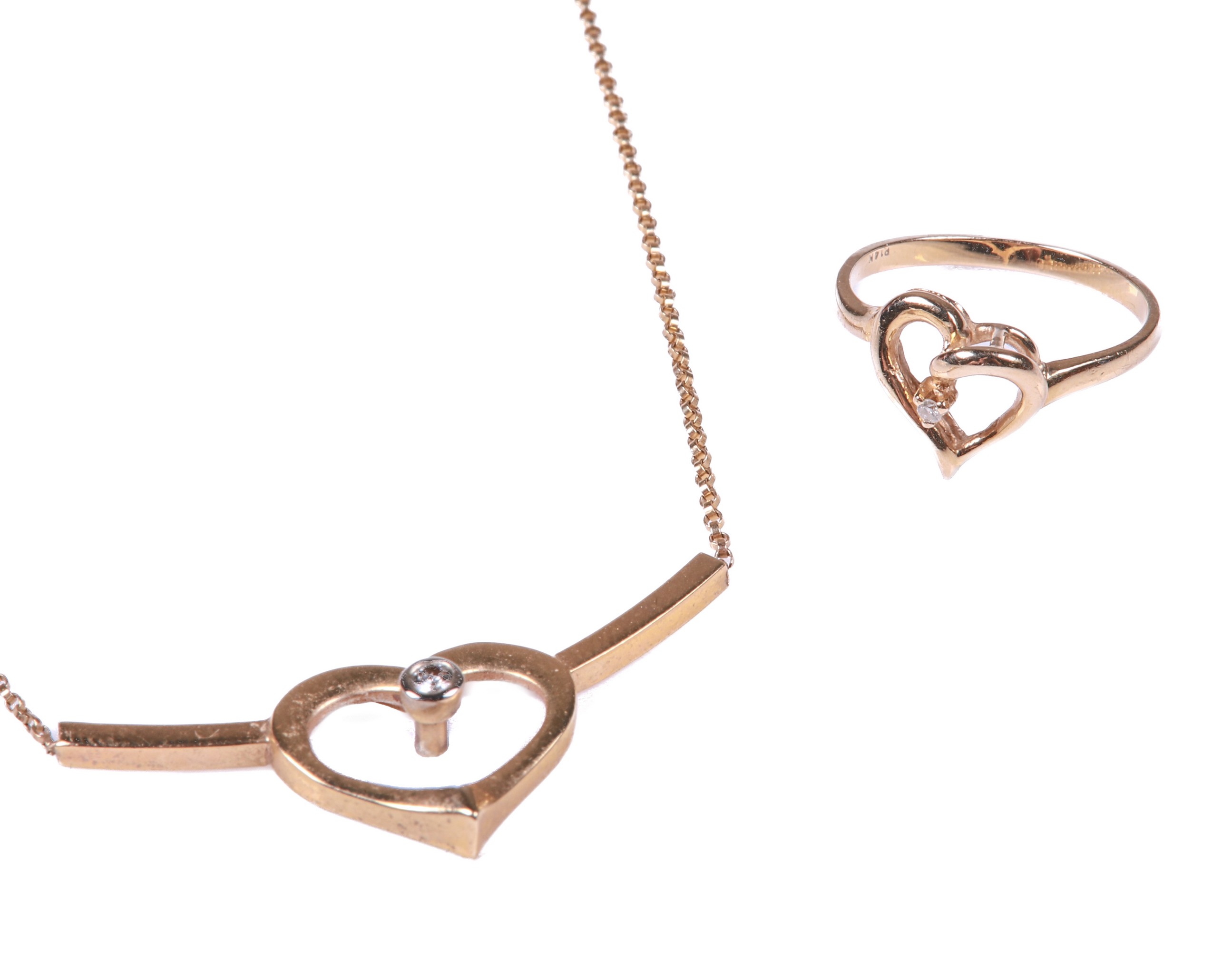 14K YG heart ring and necklace,