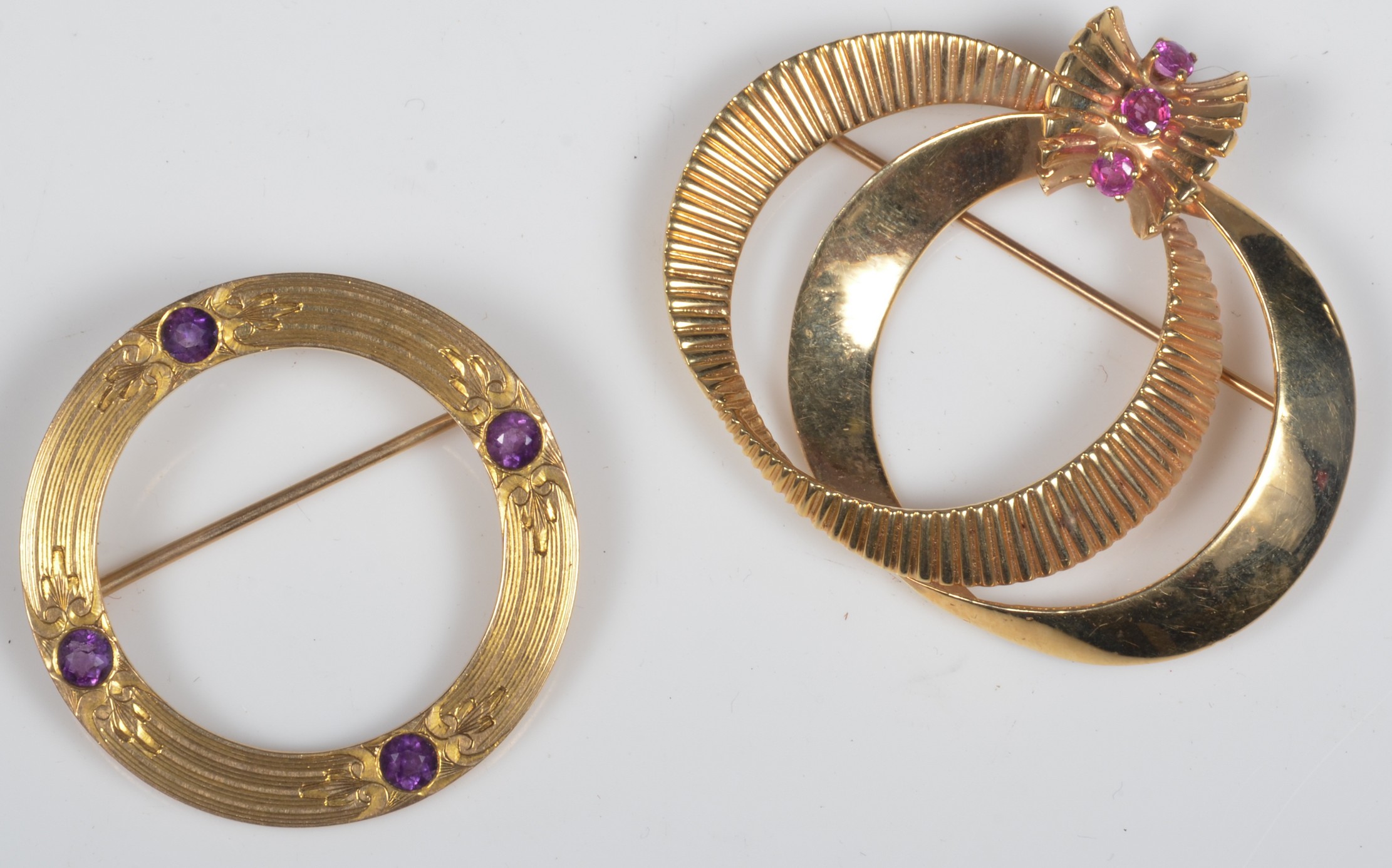 (2) 14K YG Hoop brooches to include