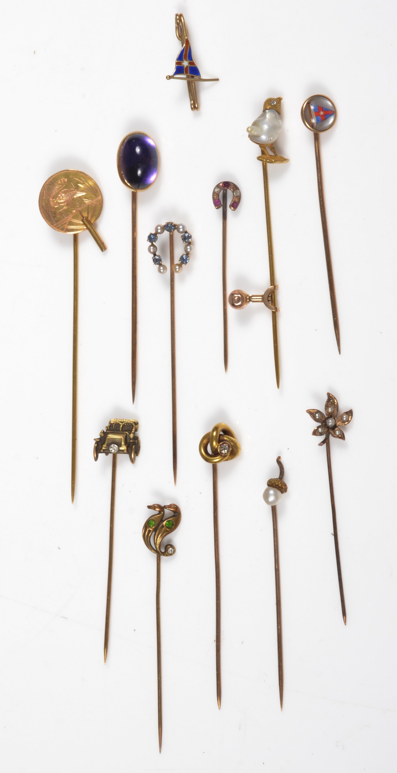 (12) 10K YG Victorian stick pins and