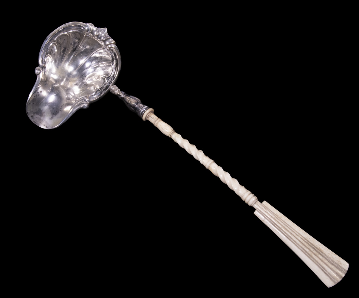 19TH C. SILVER LADLE WITH CARVED