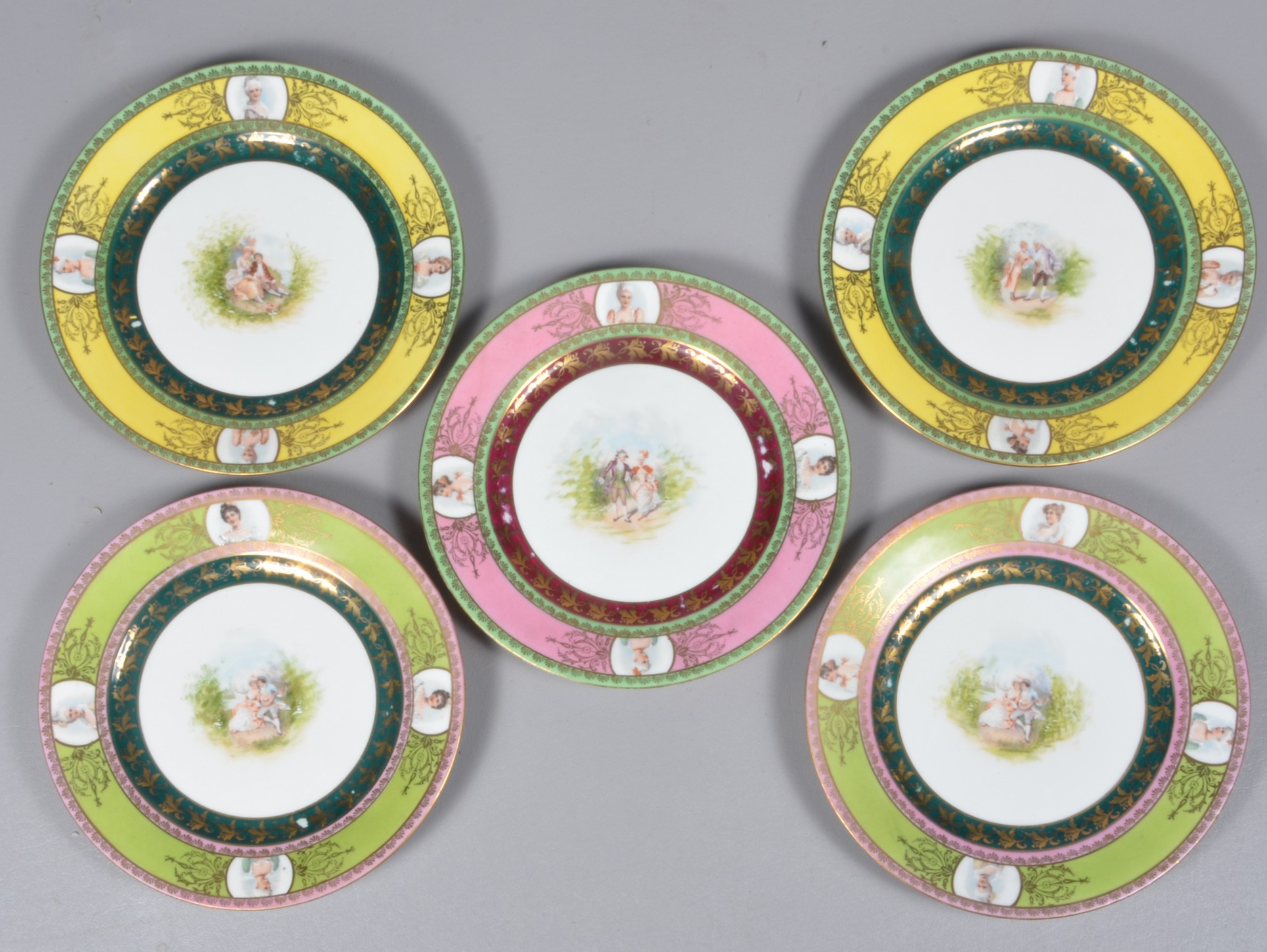 (5) Vienna porcelain plates, courting