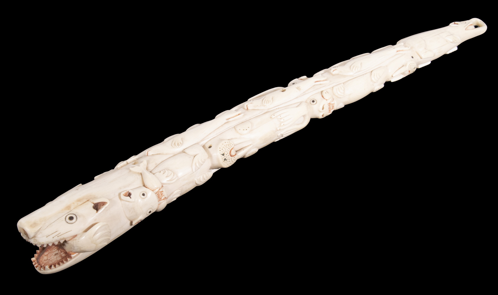 INUIT CARVED WALRUS TUSK TOTEM The broad