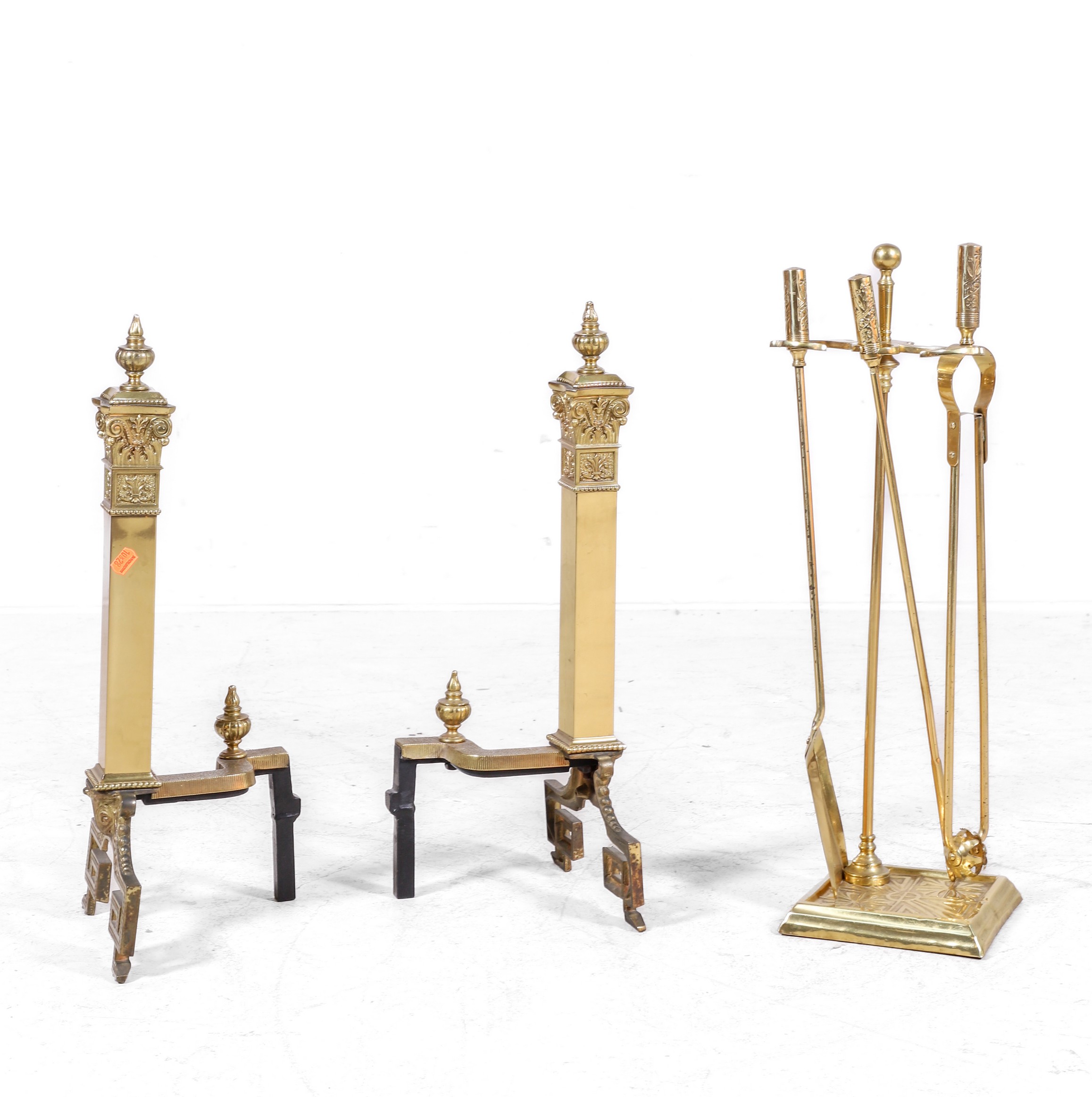 (3) pc brass fireplace set and