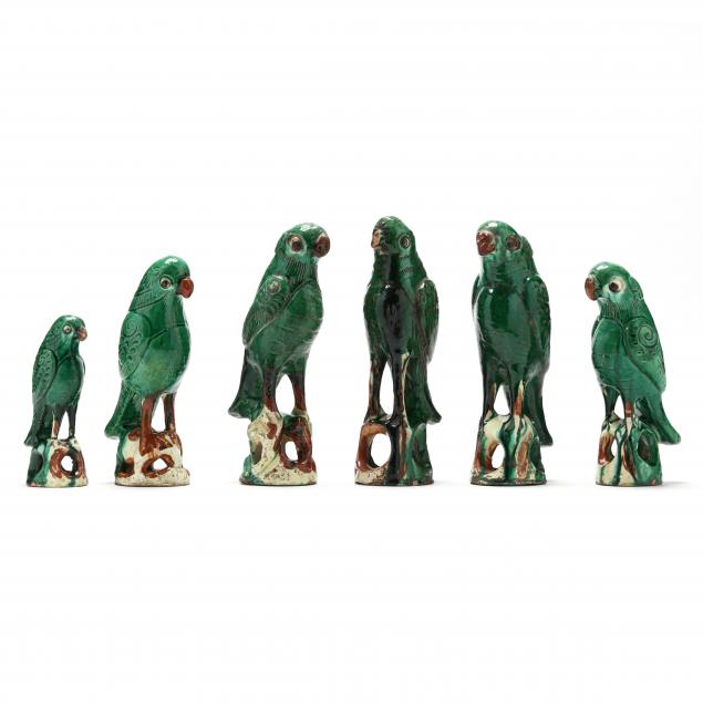 A GROUP OF SIX CHINESE GREEN GLAZED