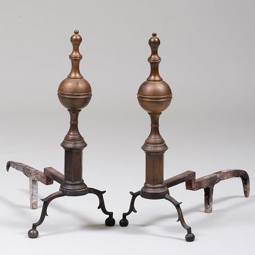 PAIR OF FEDERAL BRASS ANDIRONS,