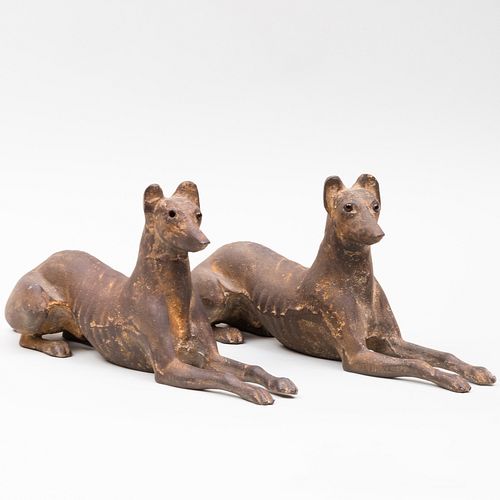 PAIR OF CAST IRON RECLINING WHIPPETS7 3b9270