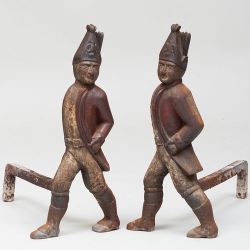 PAIR OF PAINTED IRON HESSIAN SOLDIER-FORM