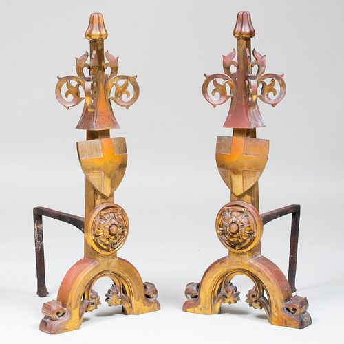 PAIR OF LARGE NEO-GOTHIC BRASS