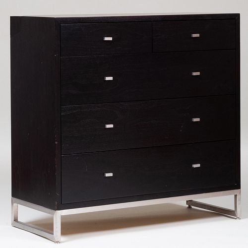 MODERN EBONIZED AND METAL CHEST