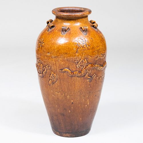 LARGE THAI BROWN GLAZED EARTHENWARE 3b942c