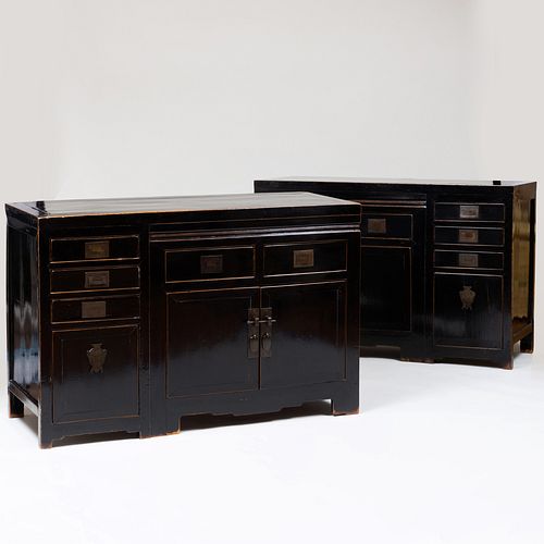 TWO CHINESE BLACK LACQUER CABINETS  3b9429