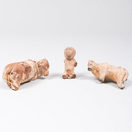 THREE TERRACOTTA MODELS OF ANIMALS,