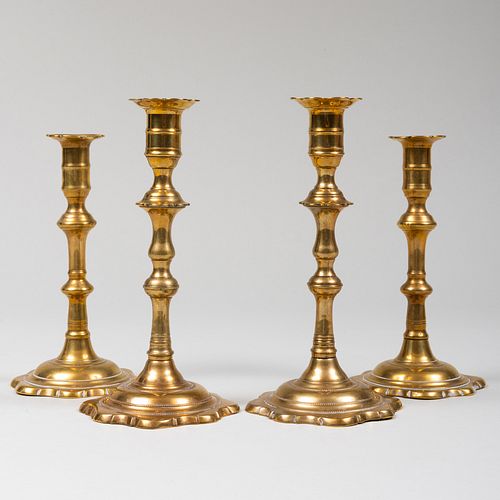 TWO PAIRS OF ENGLISH BRASS CANDLESTICKSThe 3b947e