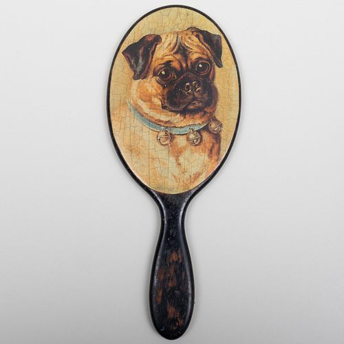 HAND MIRROR DECOUPAGED WITH A PUG12 3b9550