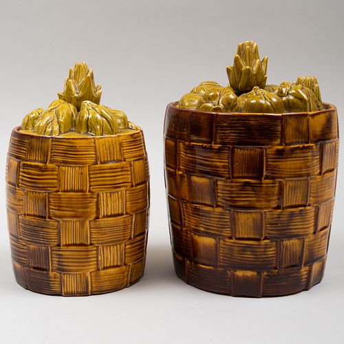 TWO GLAZED CERAMIC BASKETS OF ARTICHOKE 3b955f