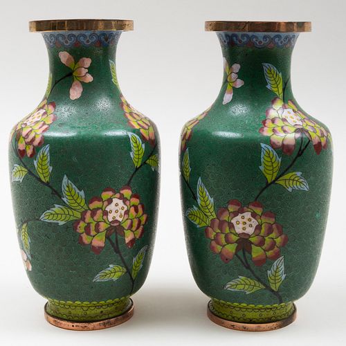 PAIR OF CHINESE CLOISONNE VASES9 1/8