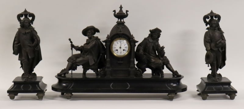 MONUMENTAL SPELTER AND MARBLE CLOCK