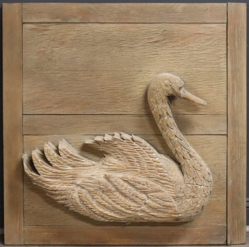 HIGH RELIEF CARVED SWAN WALL PANEL.