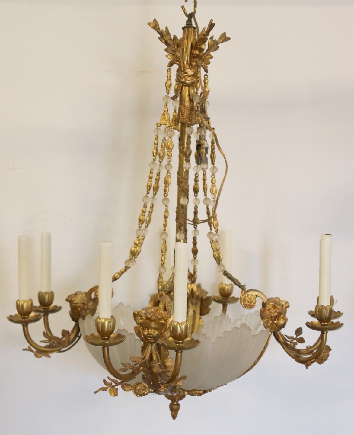 ANTIQUE GILT BRONZE FROSTED GLASS 3b96b0
