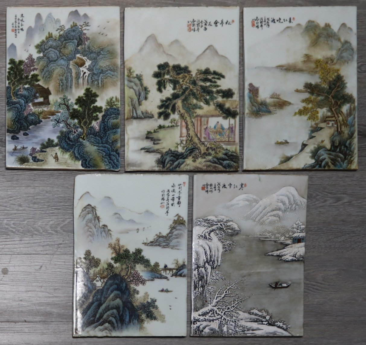 (5) UNFRAMED CHINESE ENAMEL DECORATED