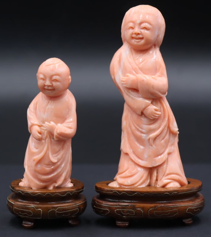  2 CARVED ANGEL SKIN CORAL STANDING 3b96f1