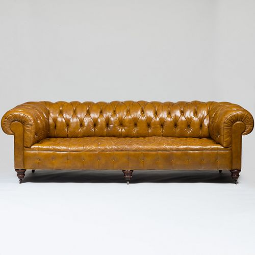 LARGE ENGLISH TUFTED LEATHER CHESTERFIELD 3b9790
