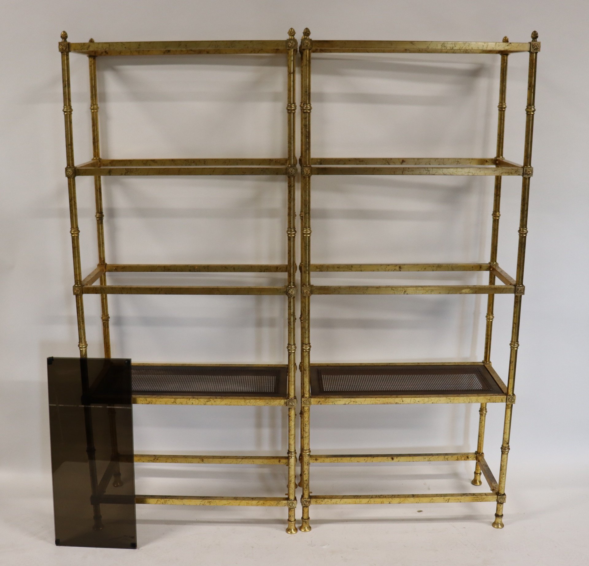 MIDCENTURY PAIR OF GILT METAL ETAGERES  3b97b9