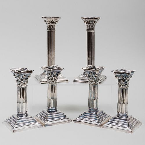 GROUP OF SIX SILVER PLATE COLUMNAR