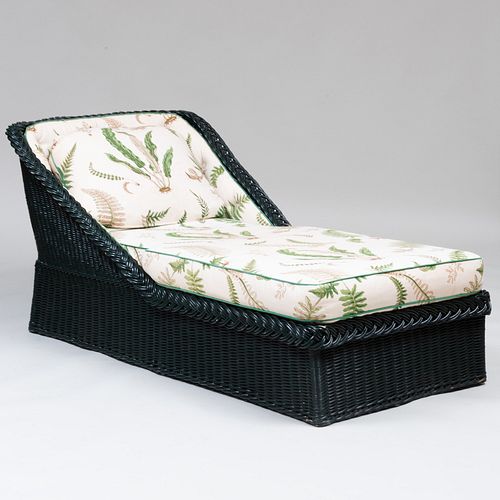 GREEN WICKER AND LINEN UPHOLSTERED