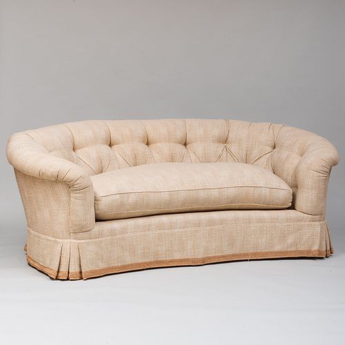 BEIGE AND BROWN LINEN TUFTED UPHOLSTERED