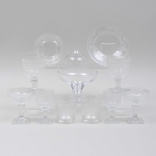 ETCHED HUNT THEME GLASS TABLE SERVICEComprising:

Ten