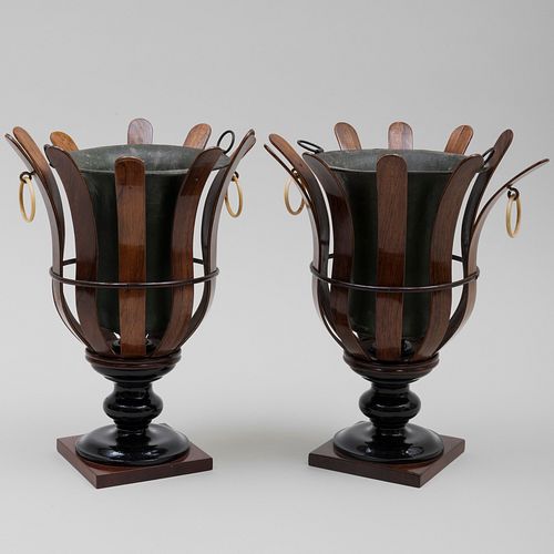 PAIR OF BENTWOOD AND TOLE URNS11 1/4