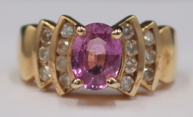 JEWELRY. 14KT GOLD PINK SAPPHIRE AND