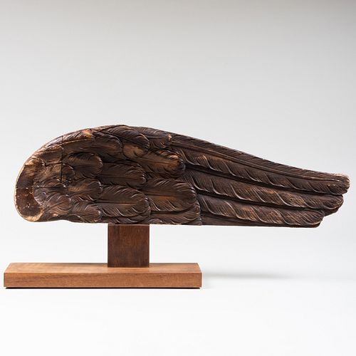 CARVED STAINED WOOD WING FRAGMENT  3b9884