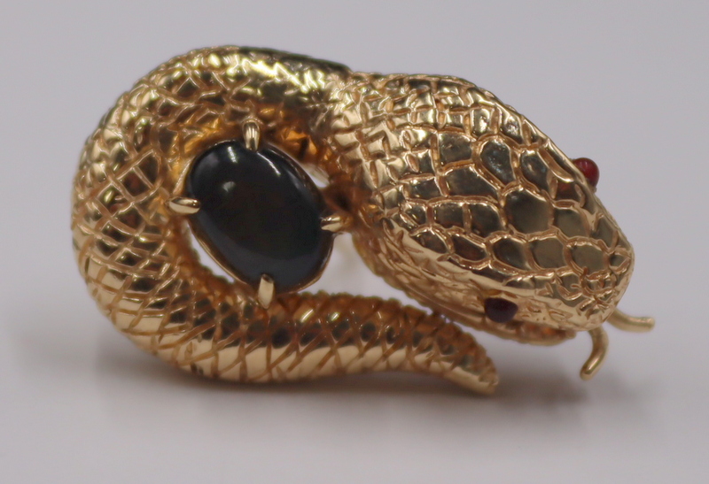 JEWELRY. 14KT GOLD AND GEM SNAKE FORM