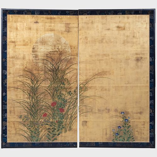 TWO PANEL JAPANESE SCREENInk color 3b9946