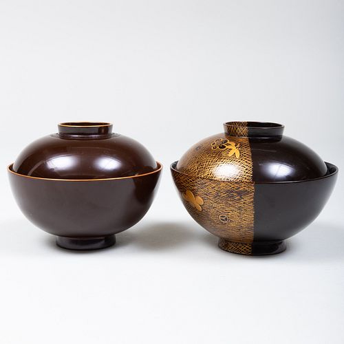 TWO JAPANESE GILT-LACQUER SOUP