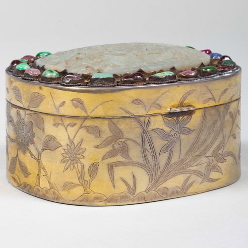 CHINESE JADE MOUNTED GILT-METAL BOX