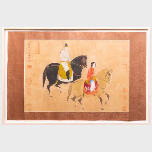 CHINESE EQUESTRIAN SCROLL PAINTINGInk 3b996d