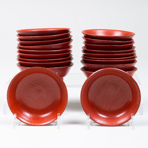 SET OF TWENTY JAPANESE RED LACQUERED
