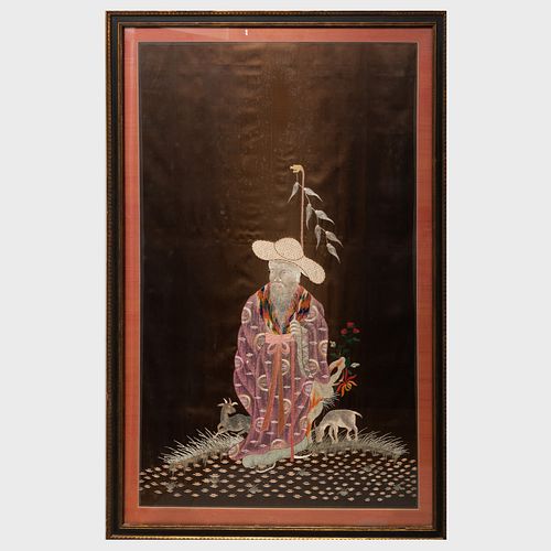 CHINESE SILK EMBROIDERY OF A SEATED 3b99f7