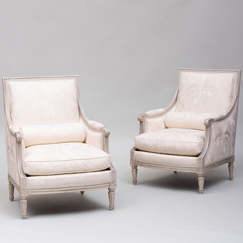 PAIR OF LOUIS XVI STYLE GREY PAINTED 3b9a01