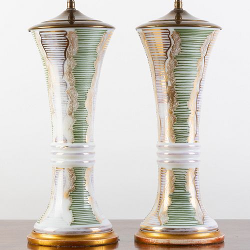 PAIR OF ENGLISH GREEN AND GILT 3b9a32