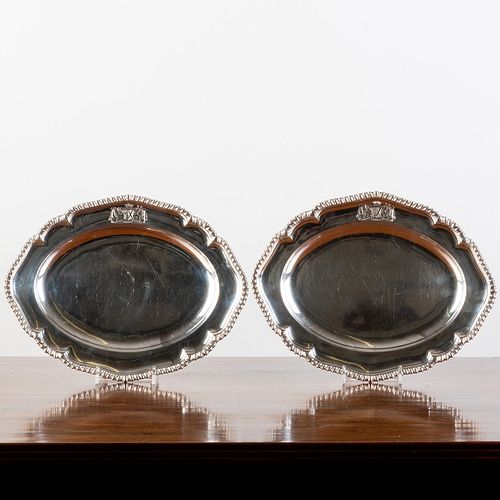 PAIR OF GEORGE III SILVER ARMORIAL MEAT