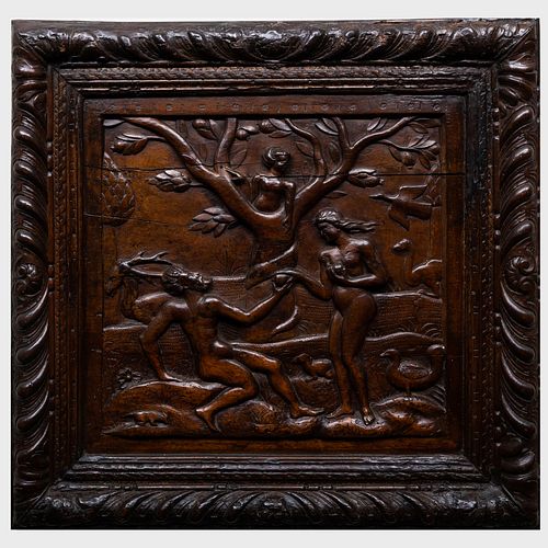 CONTINENTAL CARVED WOOD PANEL DEPICTING 3b9b14
