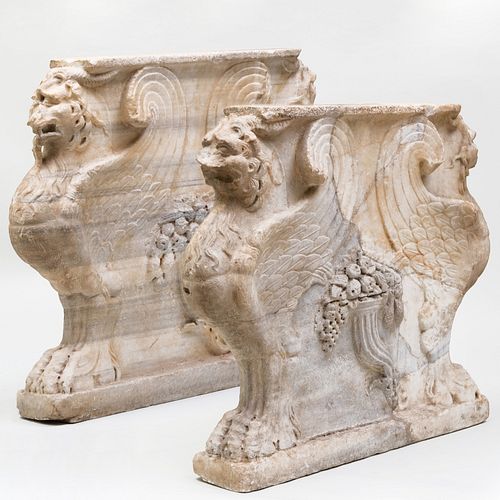 PAIR OF ITALIAN CARVED MARBLE TRAPEZOPHOROIBoth 3b9b2e