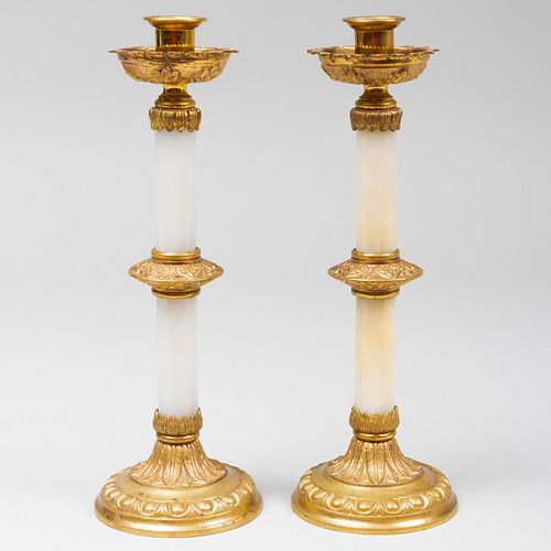 PAIR OF GILT METAL MOUNTED HARDSTONE 3b9bf1