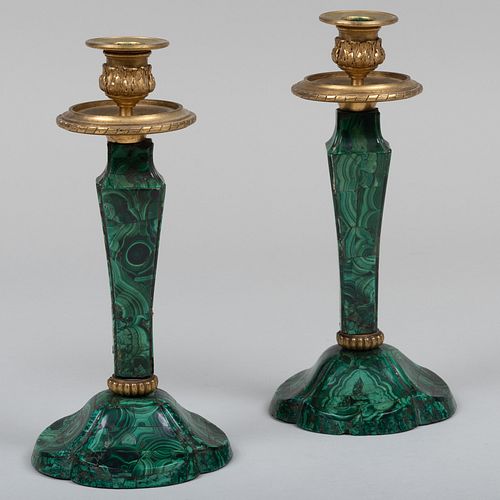 PAIR OF GILT-METAL-MOUNTED MALACHITE